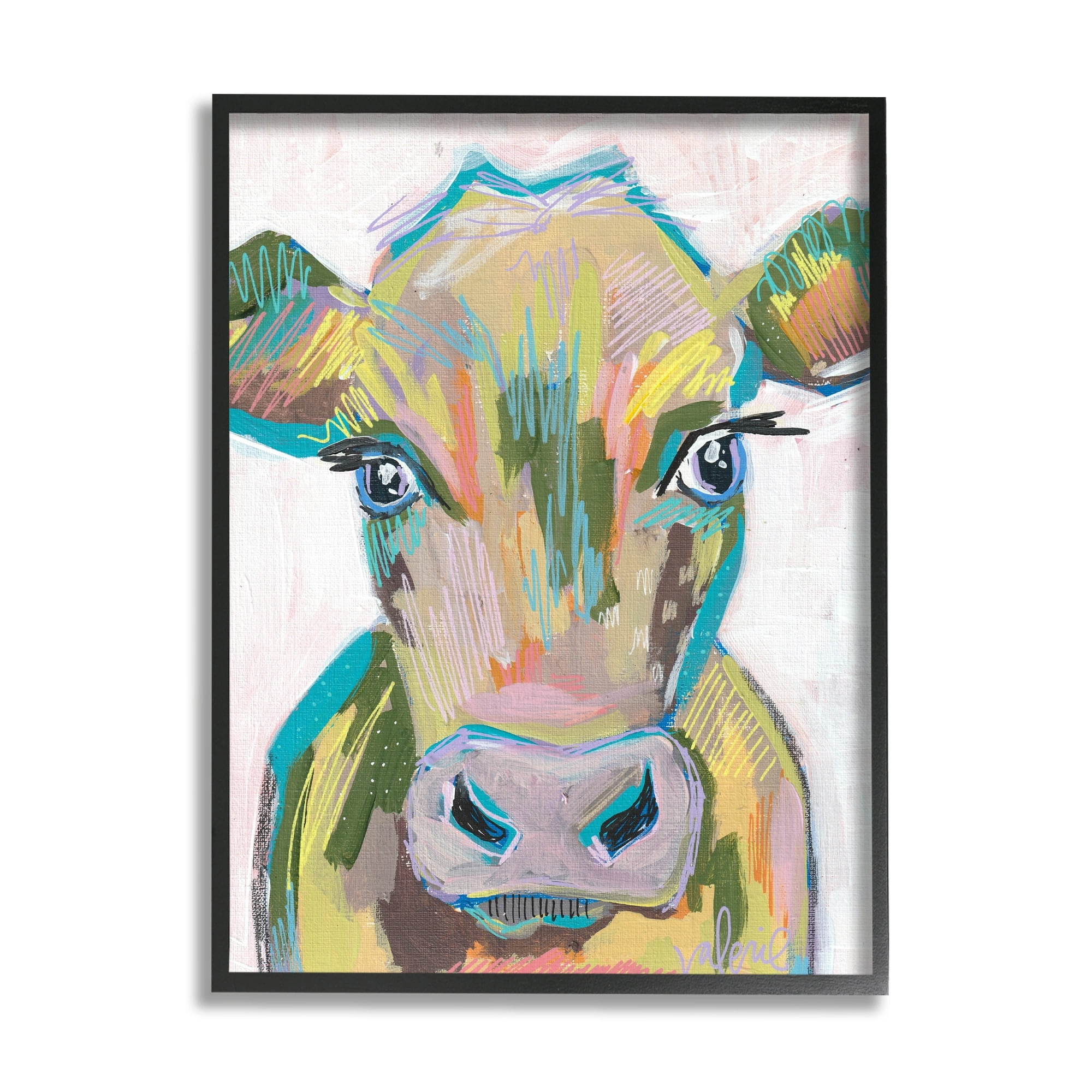 Stupell Industries Bold Abstract Country Cow Closeup Modern Design Framed Wall Art, 11 x 14, Design by Valerie Wieners