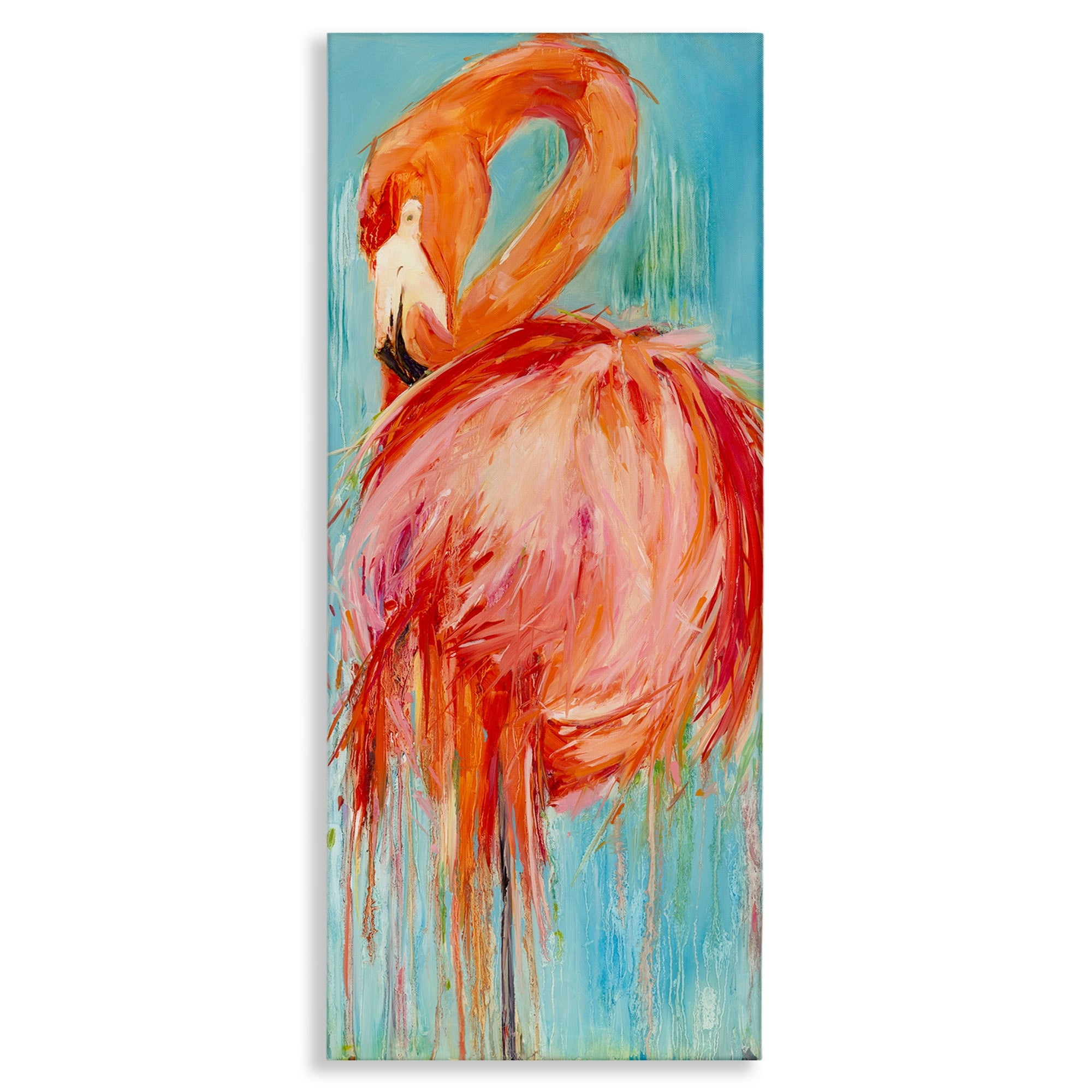 Bold Abstract Flamingo Painting on Canvas, 17 x 40