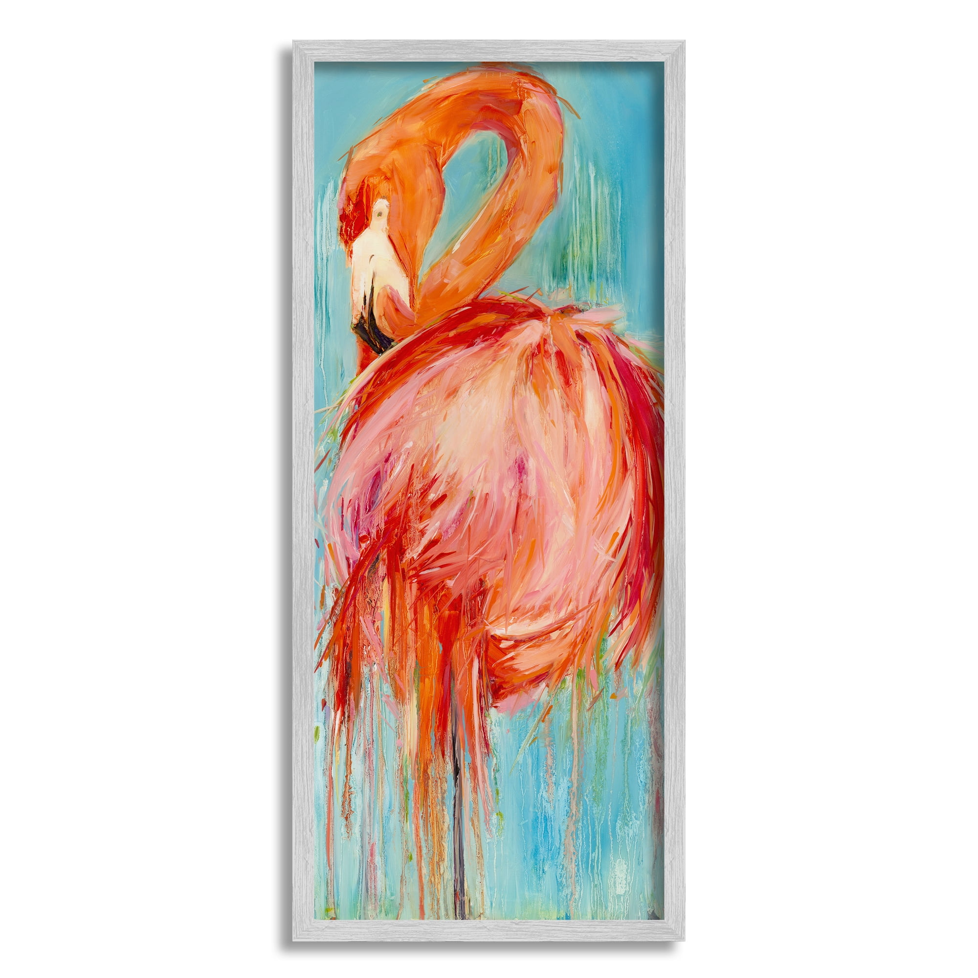 Stupell Industries Bold Abstract Flamingo Painting Coastal Painting Gray Framed Art Print Wall Art
