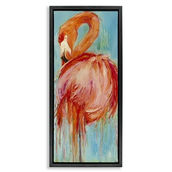 Stupell Industries Bold Abstract Flamingo Painting Nature Painting Black Floater Framed Canvas Art Print Wall Art, 11 x 25