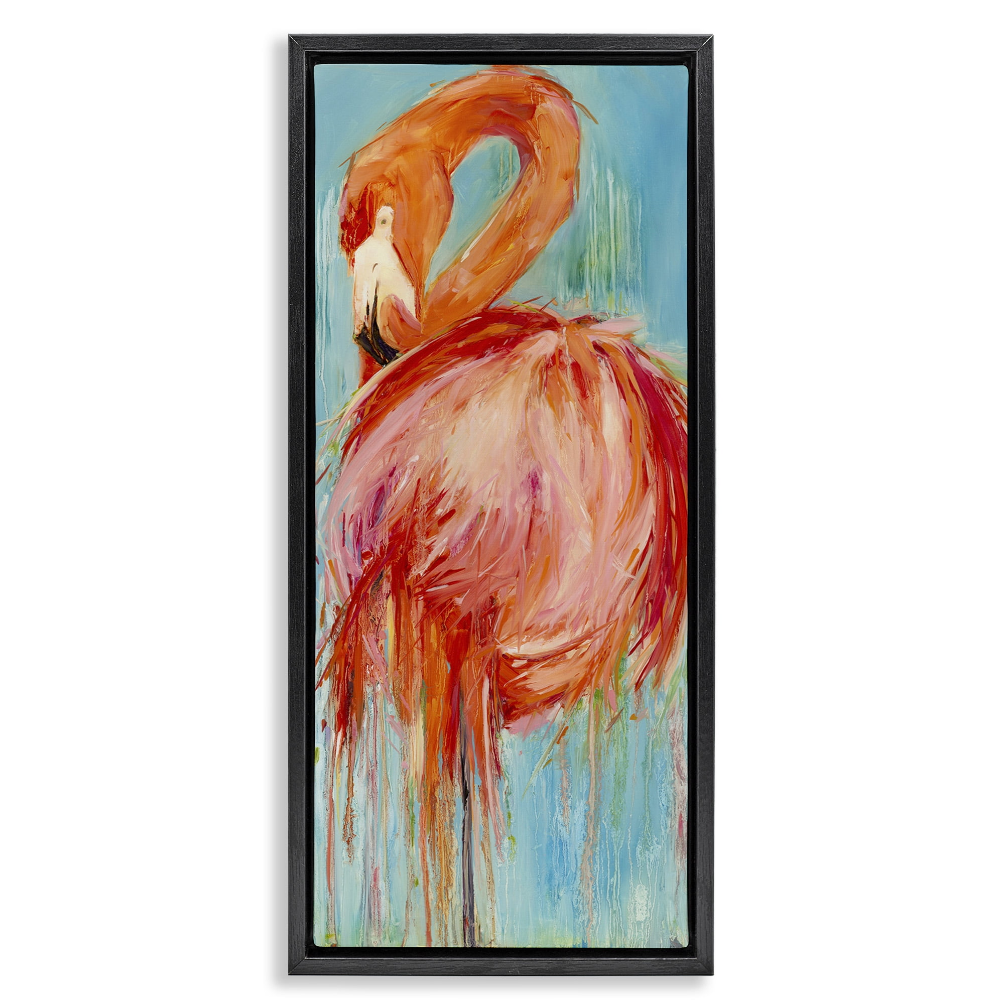 Stupell Industries Bold Abstract Flamingo Painting Nature Painting Black Floater Framed Canvas Art Print Wall Art, 15 x 31