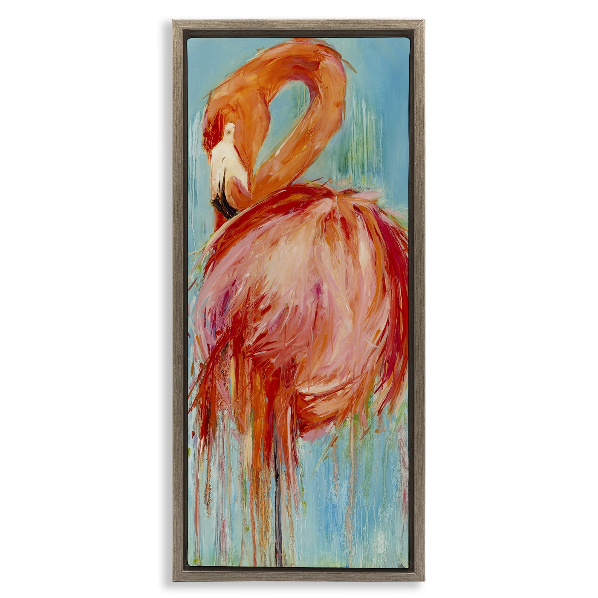 Stupell Industries Bold Abstract Flamingo Painting Nature Painting Brown Floater Framed Canvas Art Print Wall Art, 11 x 25
