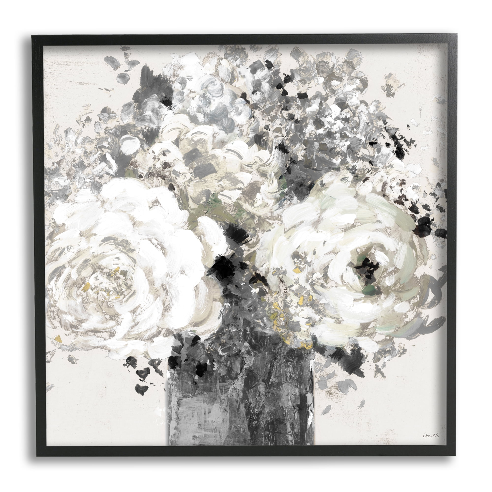 Stupell Industries Bold Abstract Floral Arrangement Black Cream Expressive Flowers, 24 x 24, Design by Lanie Loreth