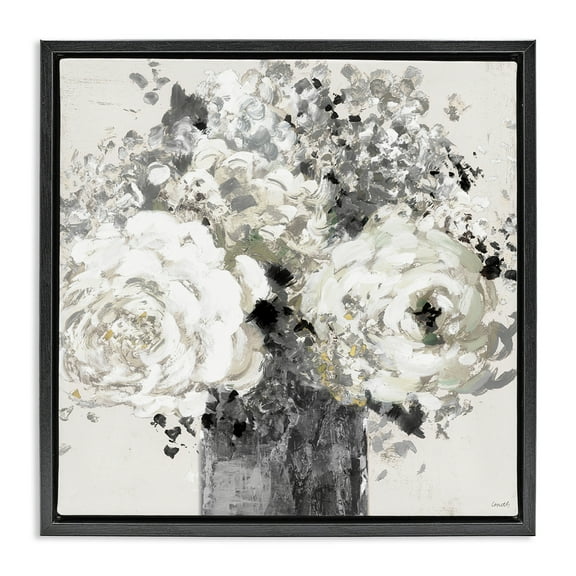 Stupell Industries Bold Abstract Floral Arrangement Botanical & Floral Painting Black Floater Framed Canvas Art Print Wall Art, 18 x 18