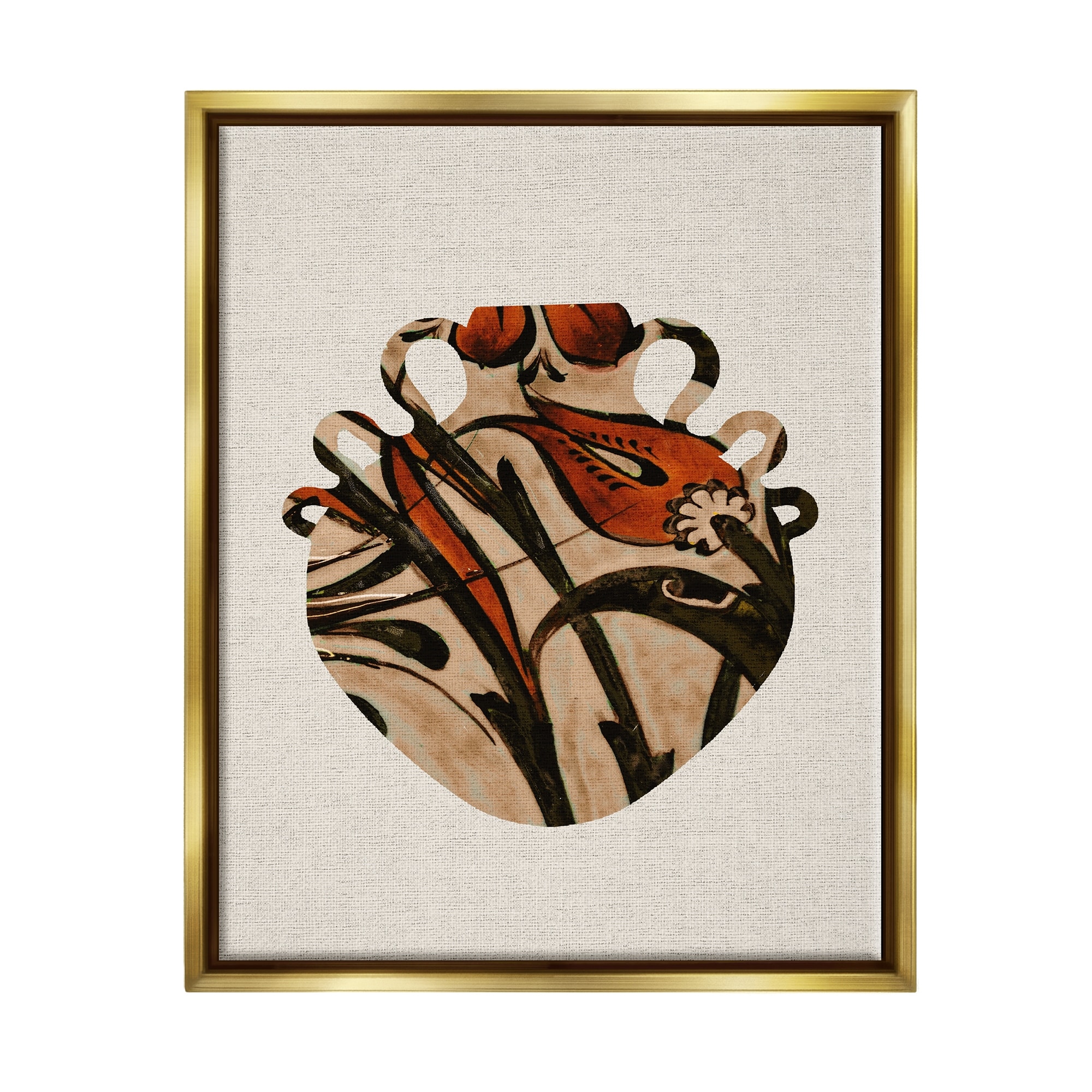 Stupell Industries Bold Abstract Floral Pattern Urn Modern Still Life Metallic Gold Framed Floating Canvas Wall Art, 24x30, by Daphne Polselli