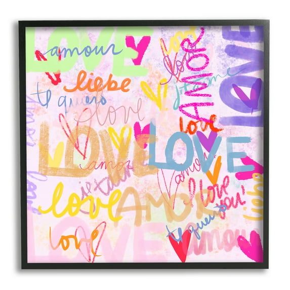 Stupell Industries Bold Abstract Love Words Collage Inspirational Painting Black Framed Art Print Wall Art