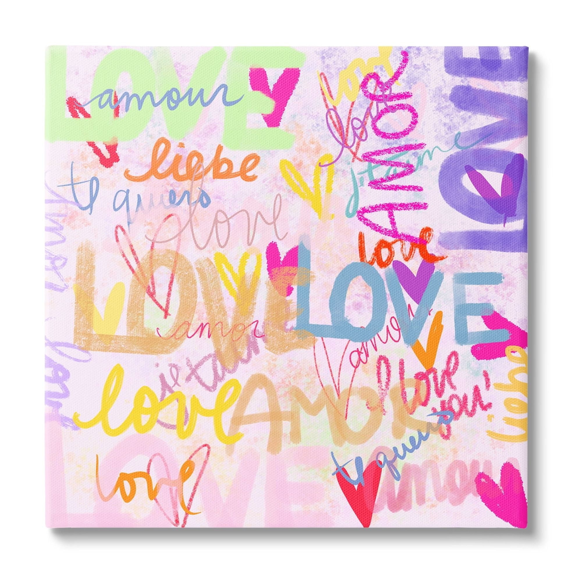 Colorful Abstract Love Words Collage Canvas for Kids Nursery