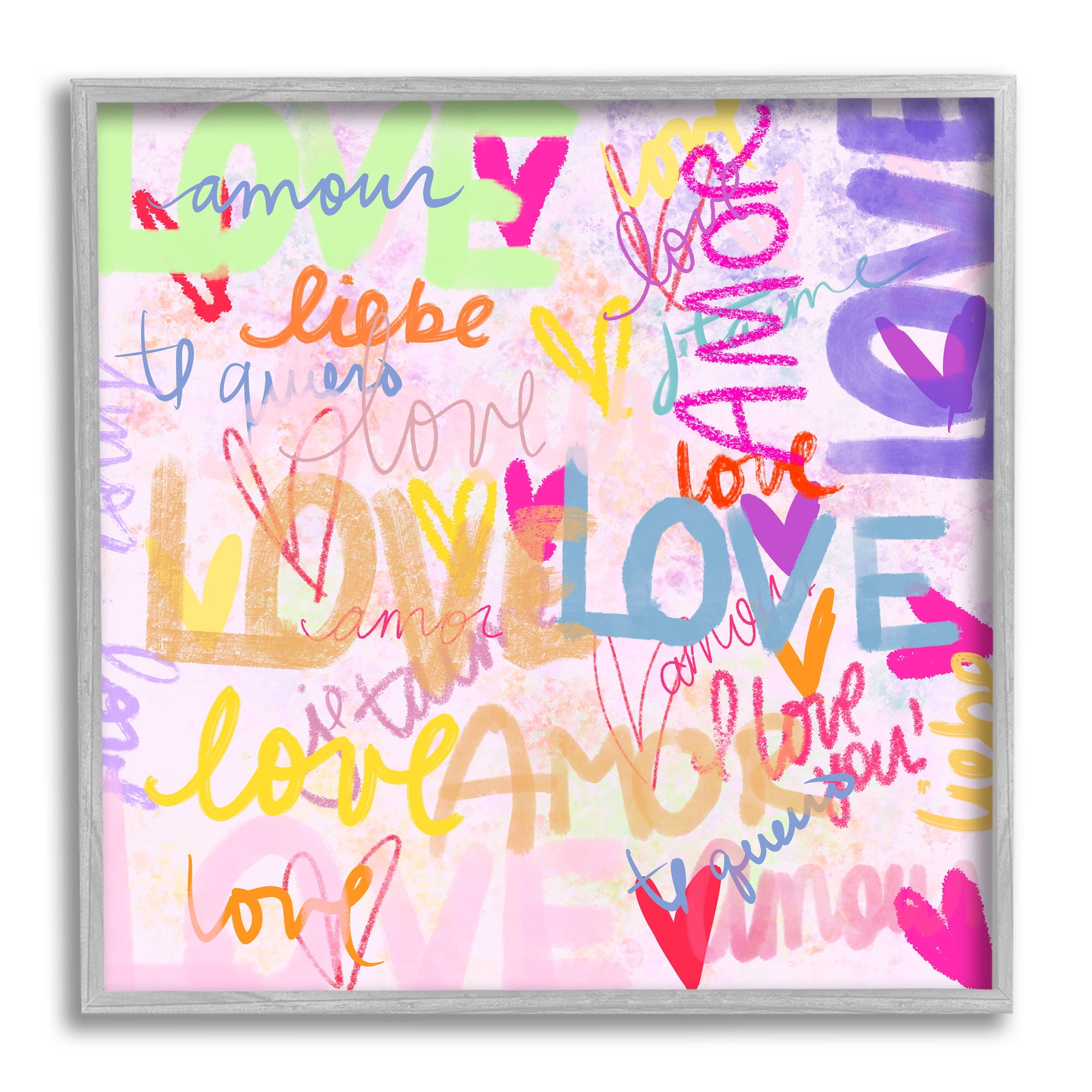 Stupell Industries Bold Abstract Love Words Collage Inspirational Painting Gray Framed Art Print Wall Art