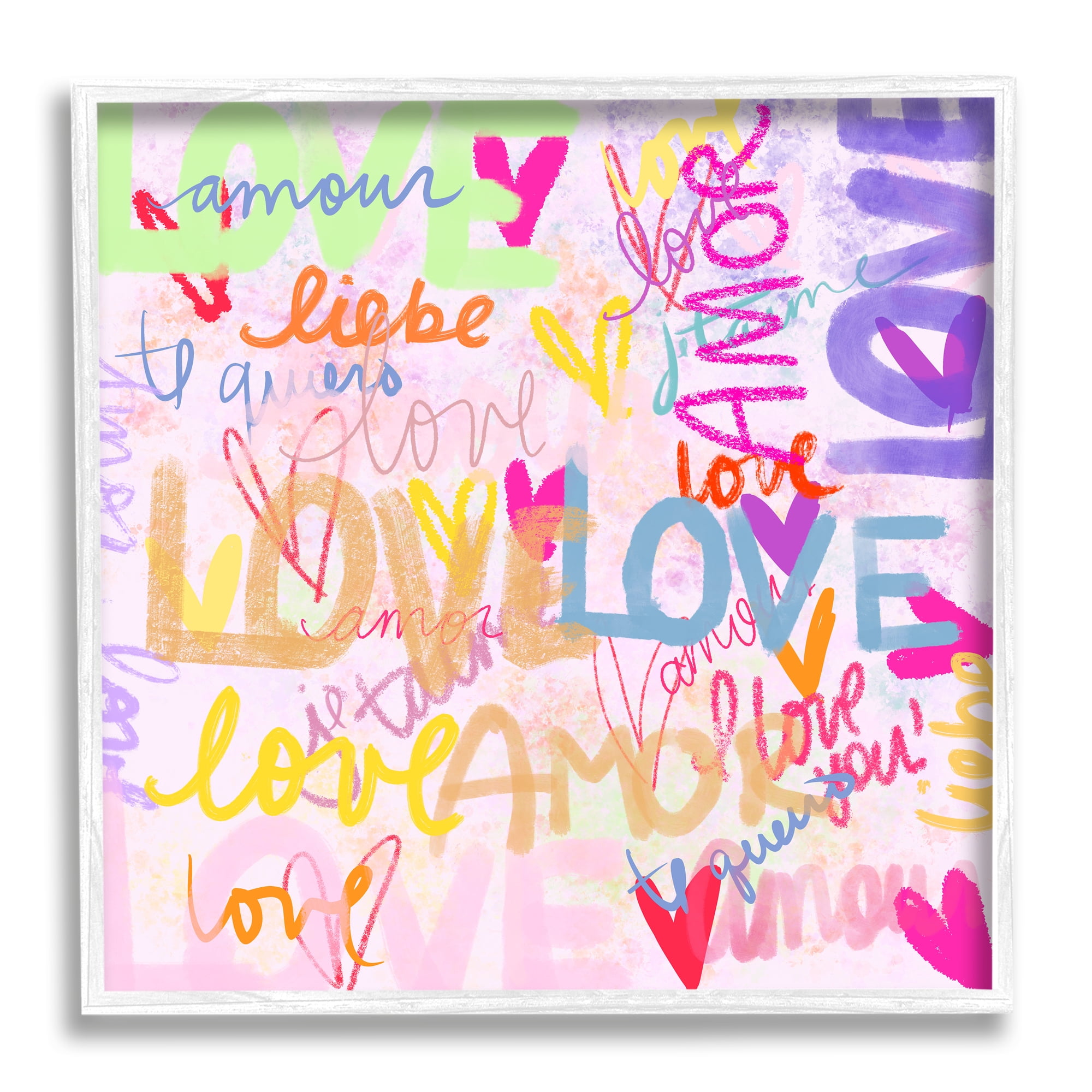 Stupell Industries Bold Abstract Love Words Collage Inspirational Painting White Framed Art Print Wall Art