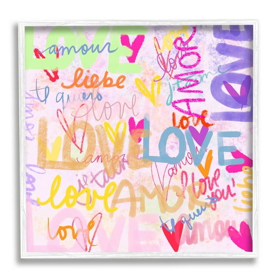 Stupell Industries Bold Abstract Love Words Collage Inspirational Painting White Framed Art Print Wall Art