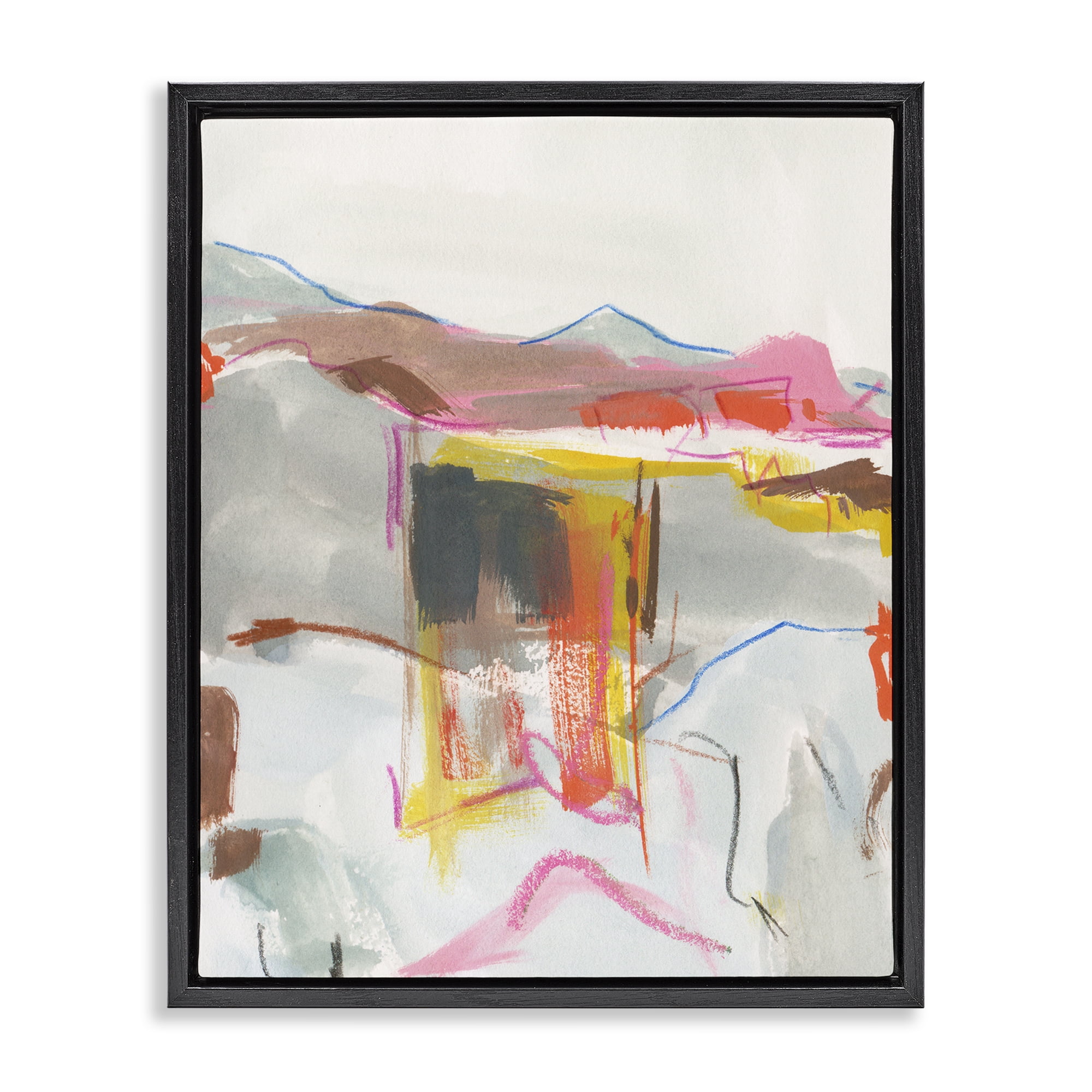Stupell Industries Bold Abstract Mountain Shapes Abstract Painting Black Floater Framed Canvas Art Print Wall Art, 17 x 21