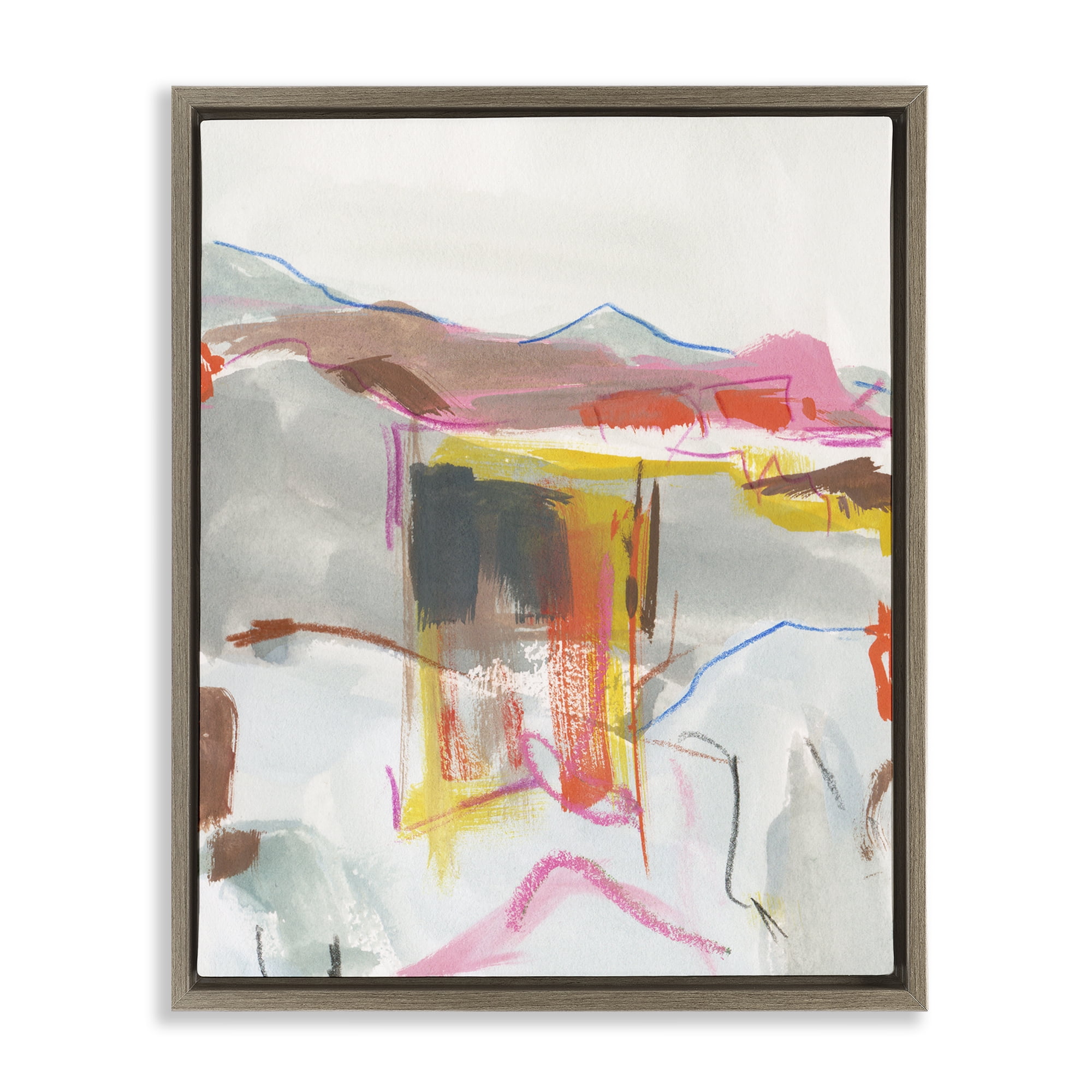 Stupell Industries Bold Abstract Mountain Shapes Abstract Painting Brown Floater Framed Canvas Art Print Wall Art, 25 x 31