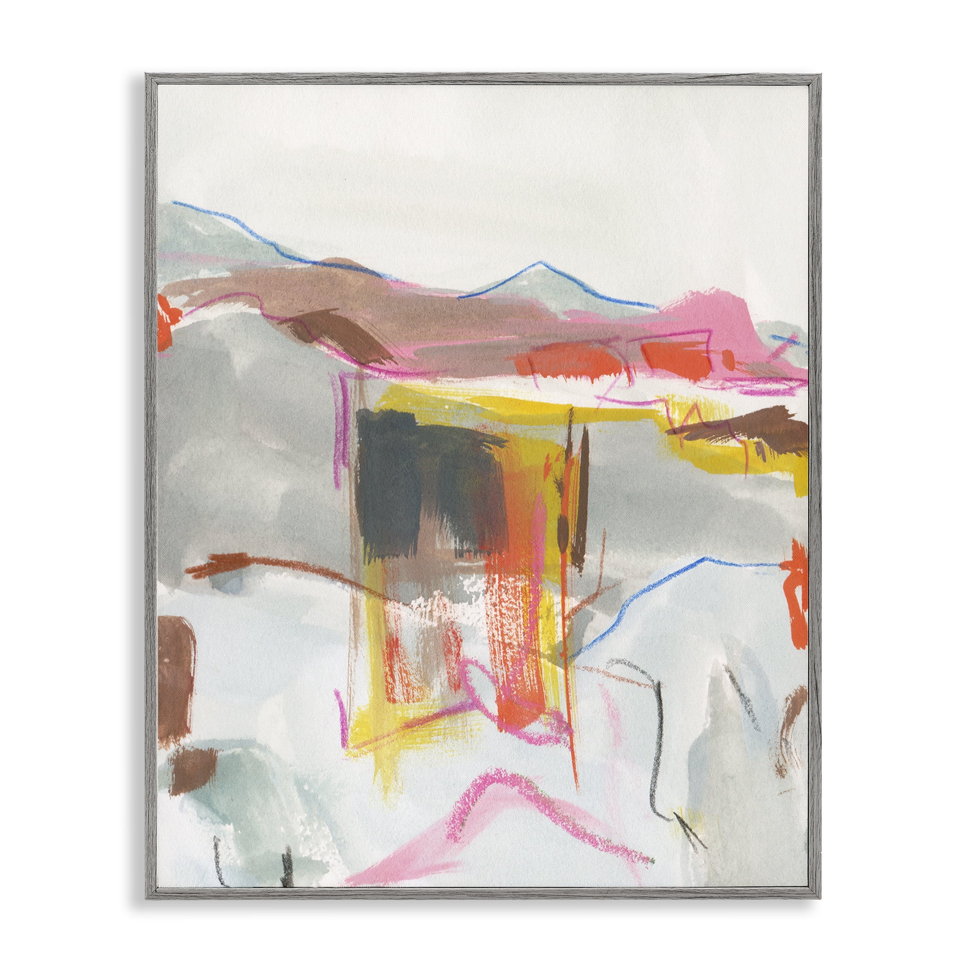 Stupell Industries Bold Abstract Mountain Shapes Abstract Painting Gray Framed Art Print Wall Art, 16 x 20