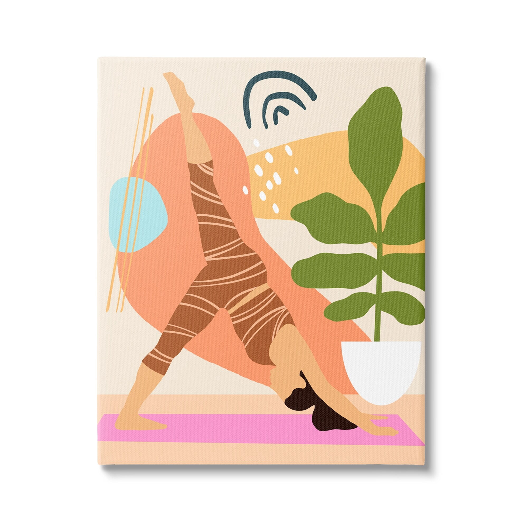 Stupell Industries Bold Abstract Shapes Yoga Fitness Person Houseplant , 24 x 30, Design by Annie Warren