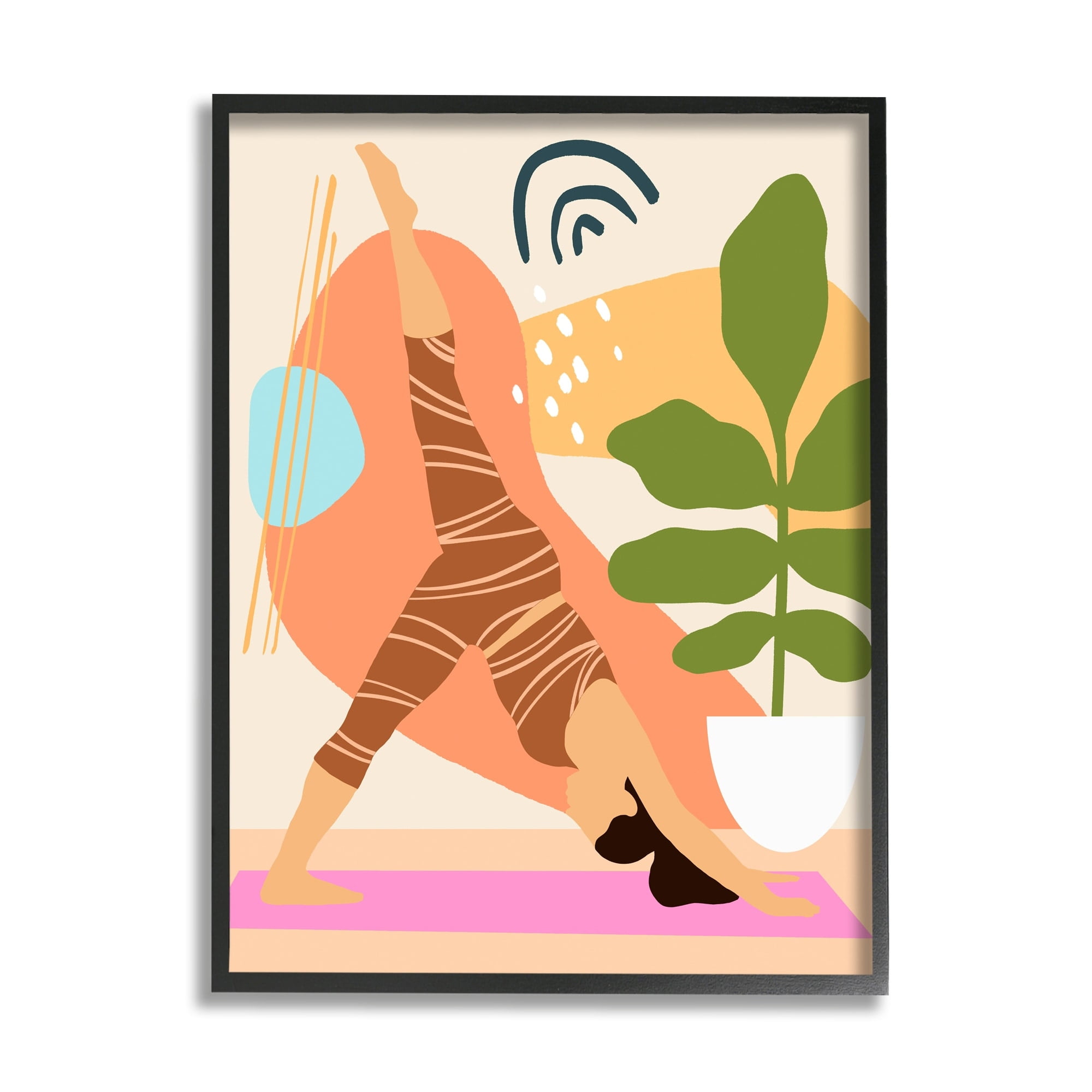 Stupell Industries Bold Abstract Shapes Yoga Fitness Person Houseplant , 24 x 30, Design by Annie Warren