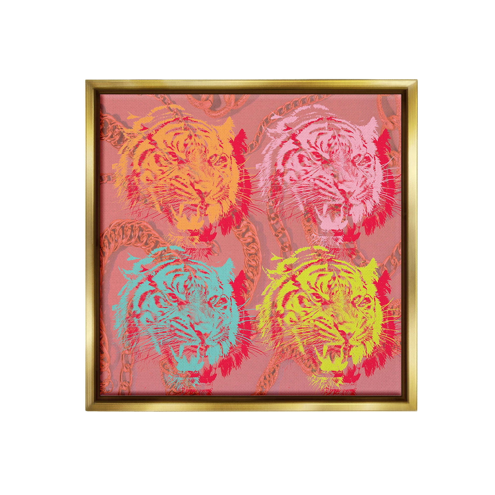 Stupell Industries Bold Abstract Tigers Animals & Insects Painting Gold Floater Framed Canvas Art Print Wall Art, 18 x 18