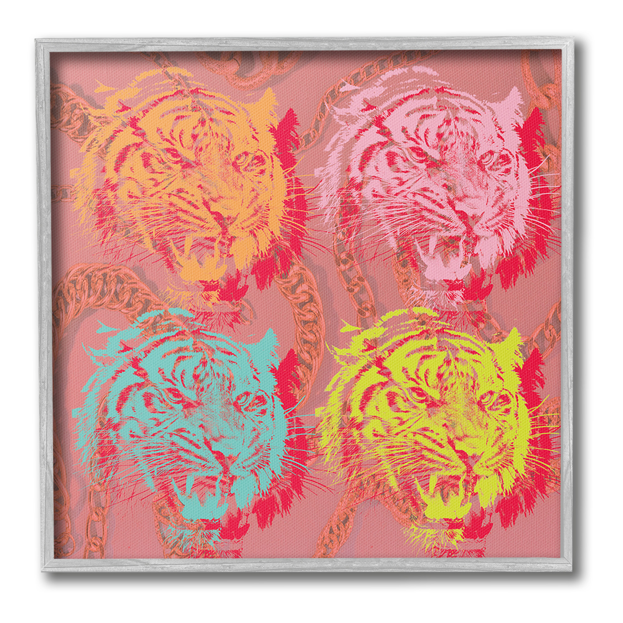 Stupell Industries Bold Abstract Tigers Animals & Insects Painting Gray Framed Art Print Wall Art, 17 x 17