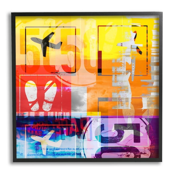 Stupell Industries Bold Airplanes Typography Collage Graphic Art Black Framed Art Print Wall Art, Design by Jan Weiss