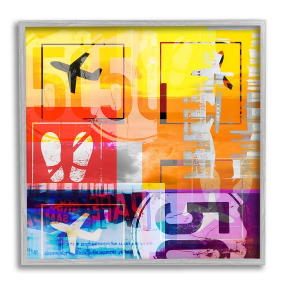 Stupell Industries Bold Airplanes Typography Collage Graphic Art Gray Framed Art Print Wall Art, Design by Jan Weiss