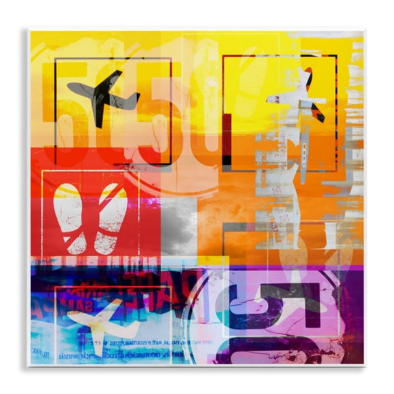 Stupell Industries Rustic Lodge Bold Airplanes Typography Collage Wall Plaque Art, 12 x 12, by Jan Weiss