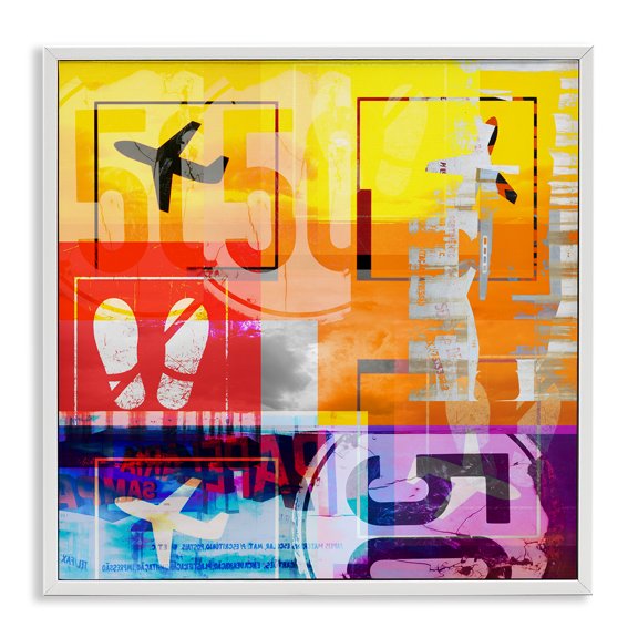 Stupell Industries Rustic Lodge Bold Airplanes Typography Collage White Framed Giclee Art, 12 x 12, by Jan Weiss