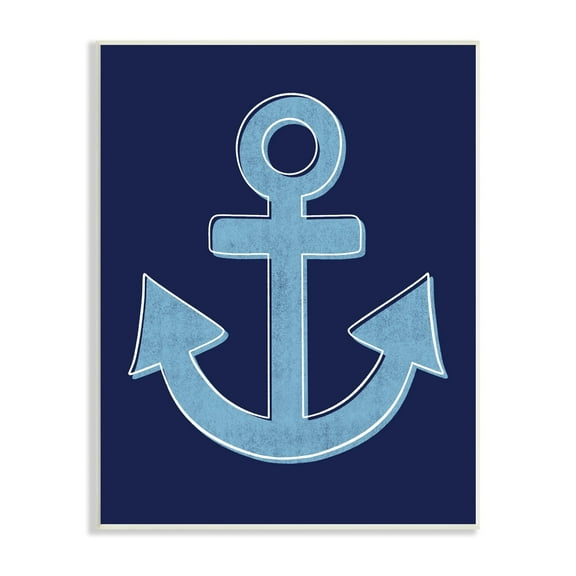 Stupell Industries Bold Anchor White Outline Symbol Navy Background,10 x 15, Design by Emily Cromwell