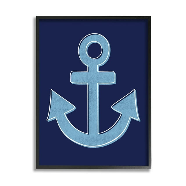 Stupell Industries Bold Anchor White Outline Symbol Navy Background,11 x 14, Design by Emily Cromwell