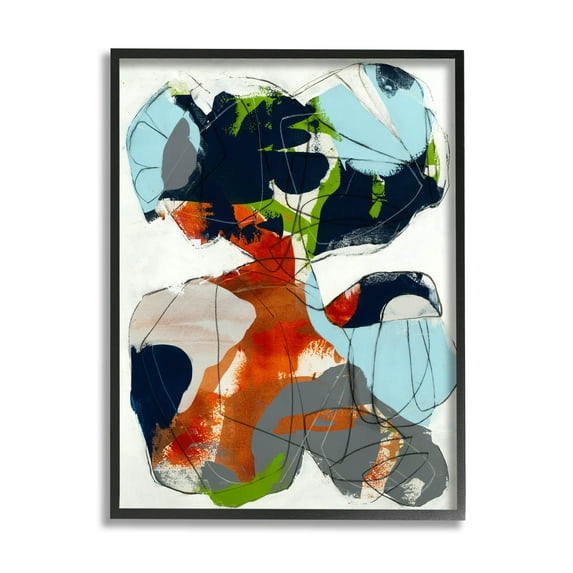 Stupell Industries Bold Asymmetrical Scribble Shapes Graphic Art Black Framed Art Print Wall Art, Design by Jeff Jorillo