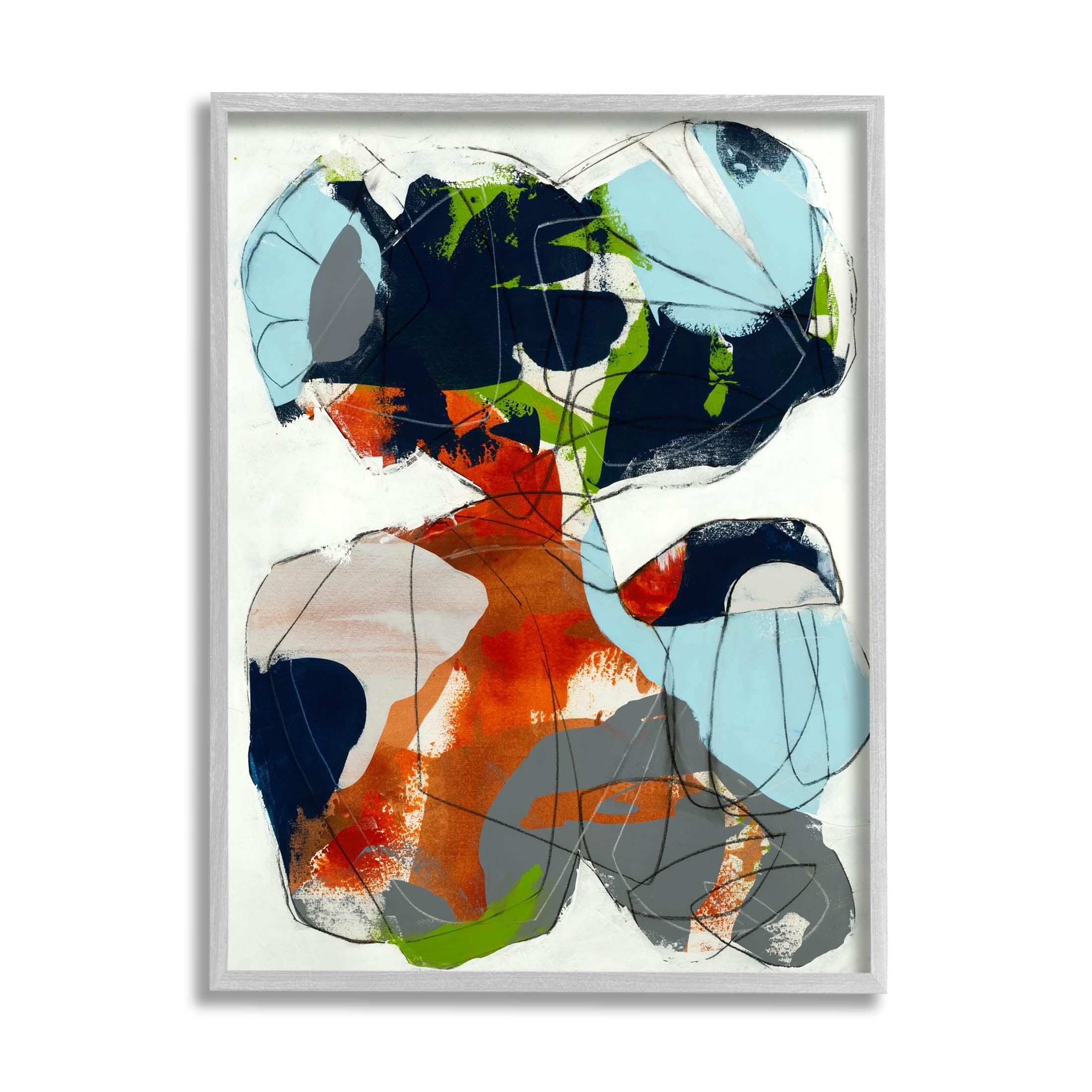 Stupell Industries Bold Asymmetrical Scribble Shapes Graphic Art Gray Framed Art Print Wall Art, Design by Jeff Jorillo