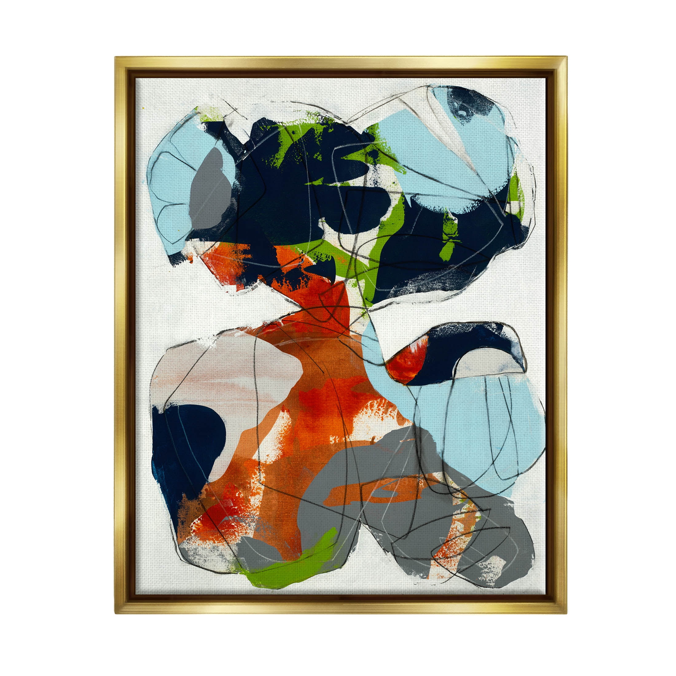 Stupell Industries Bold Asymmetrical Scribble Shapes Graphic Art Metallic Gold Floating Framed Canvas Print Wall Art, Design by Jeff Jorillo