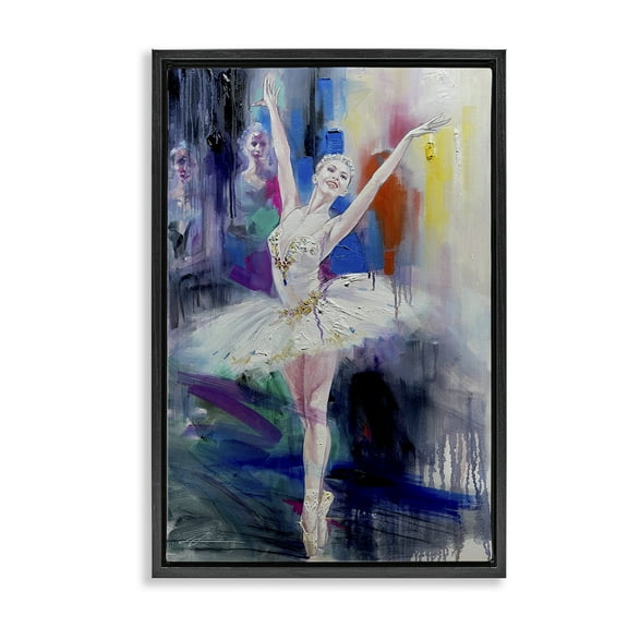 Stupell Industries Bold Ballerina Abstraction People Painting Black Floater Framed Canvas Art Print Wall Art, 17 x 25