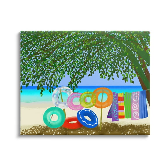 Stupell Industries Bold Beach Floats Overhanging Tree Coastal Shoreline Graphic Art Gallery Wrapped Canvas Print Wall Art, Design by unknown
