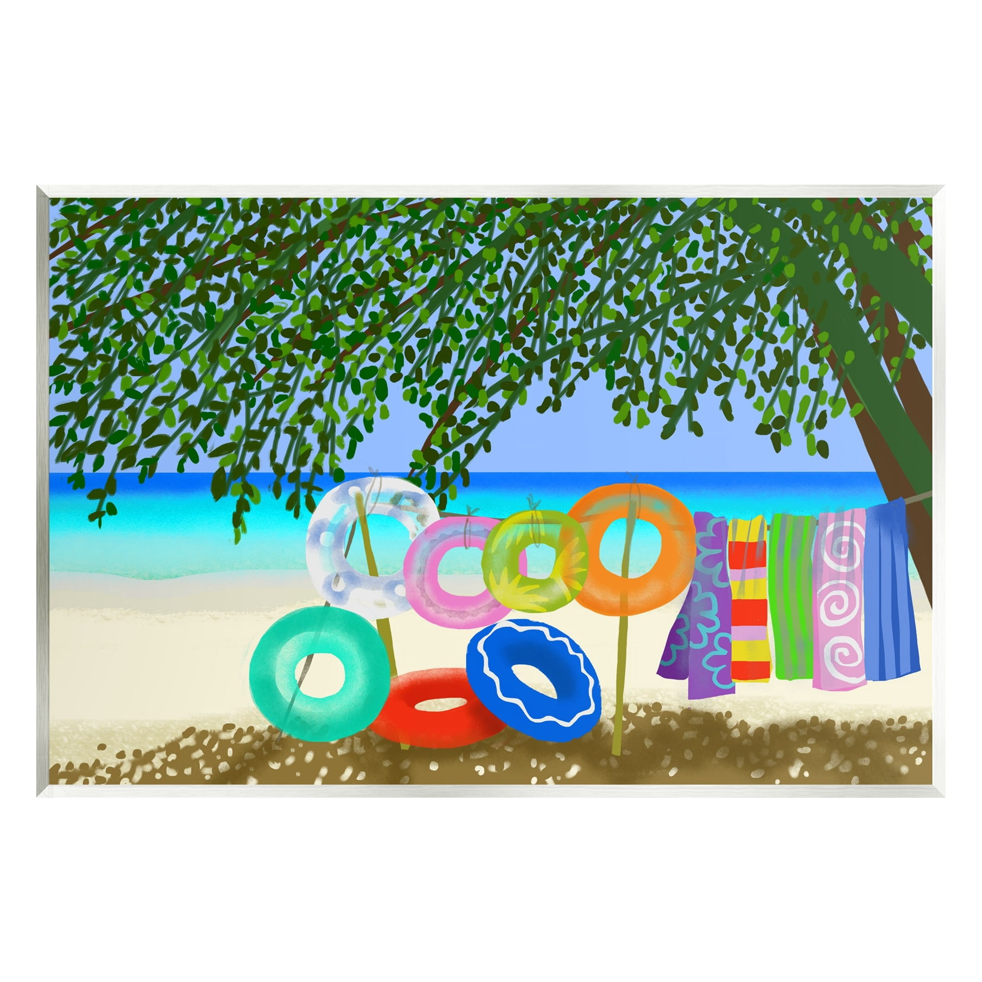 Stupell Industries Bold Beach Floats Overhanging Tree Coastal Shoreline Graphic Art Unframed Art Print Wall Art, Design by unknown