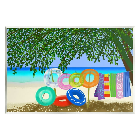 Stupell Industries Bold Beach Floats Overhanging Tree Coastal Shoreline Graphic Art Unframed Art Print Wall Art, Design by unknown