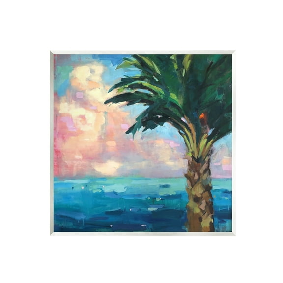 Stupell Industries Bold Beach Horizon Palm Tree Pink Sunlit Clouds Painting Unframed Art Print Wall Art, Design by Page Pearson Railsback