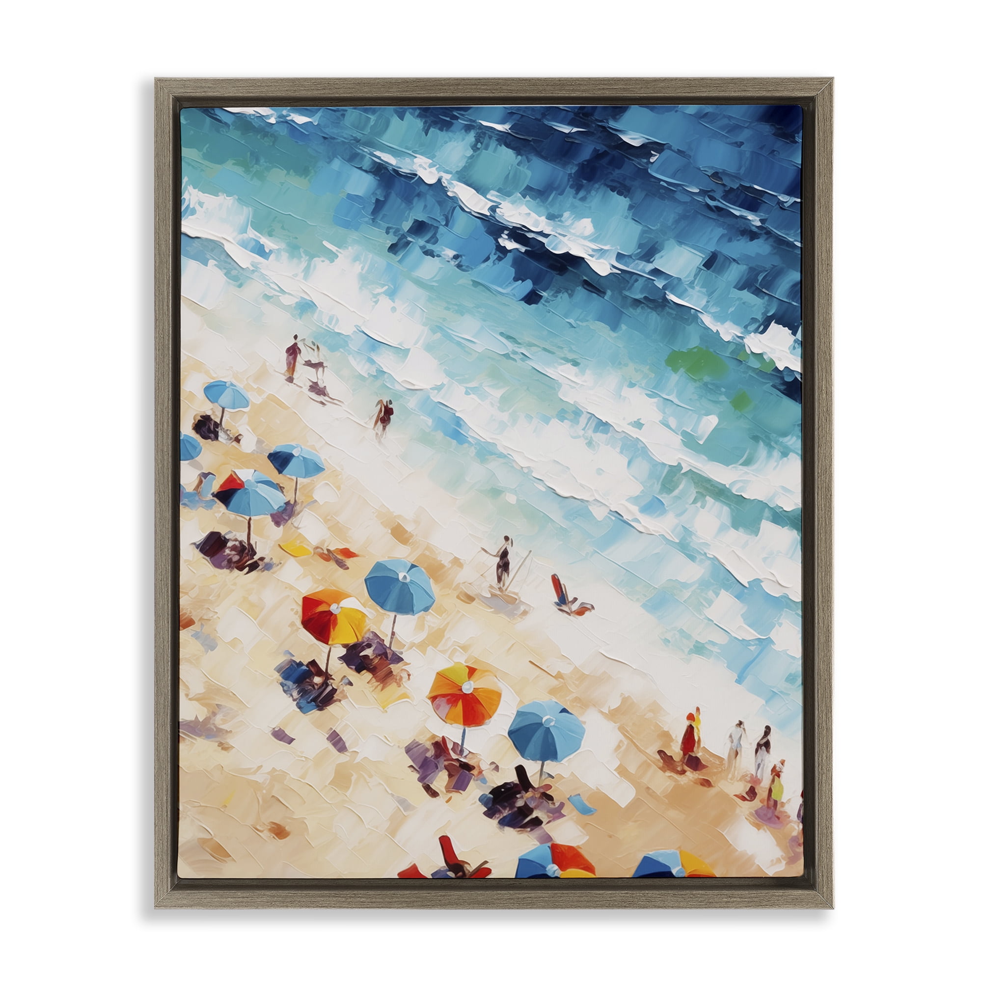 Stupell Industries Bold Beachgoers Hues Nautical & Beach Painting Brown Floater Framed Canvas Art Print Wall Art, 25 x 31