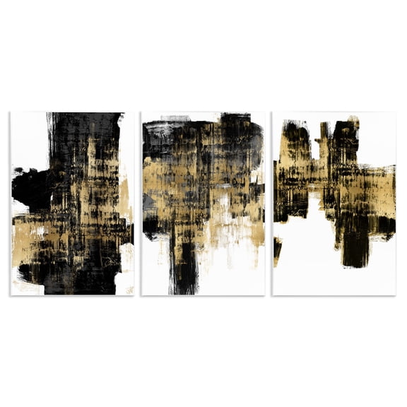 Stupell Industries Bold Black Brushstrokes Golden Distressed Accent Wall Plaque by Alex Wise
