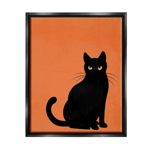 Stupell Industries Bold Black Cat Silhouette Graphic Art Jet Black Floating Framed Canvas Print Wall Art, Design by Jo Taylor