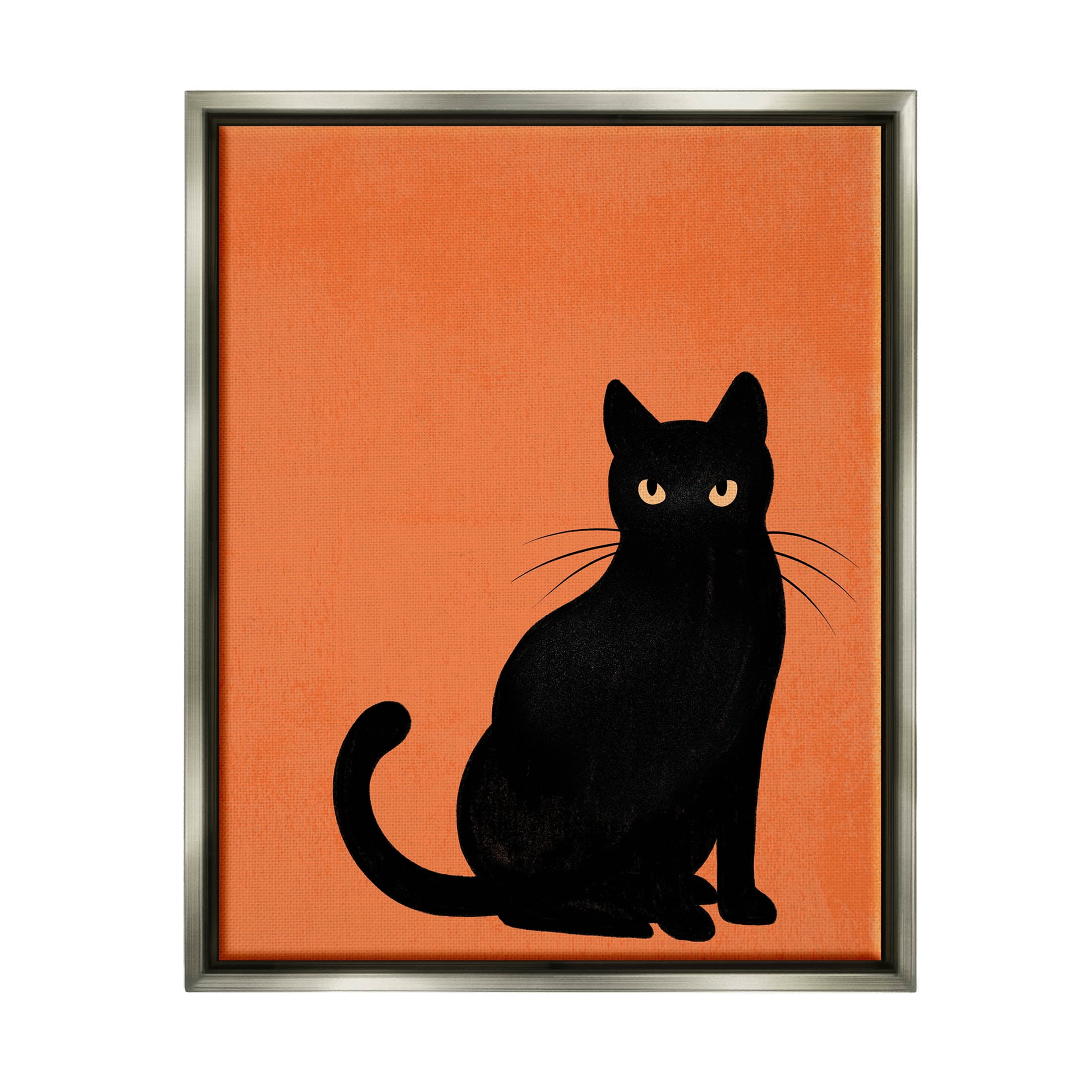 Stupell Industries Bold Black Cat Silhouette Graphic Art Luster Gray Floating Framed Canvas Print Wall Art, Design by Jo Taylor