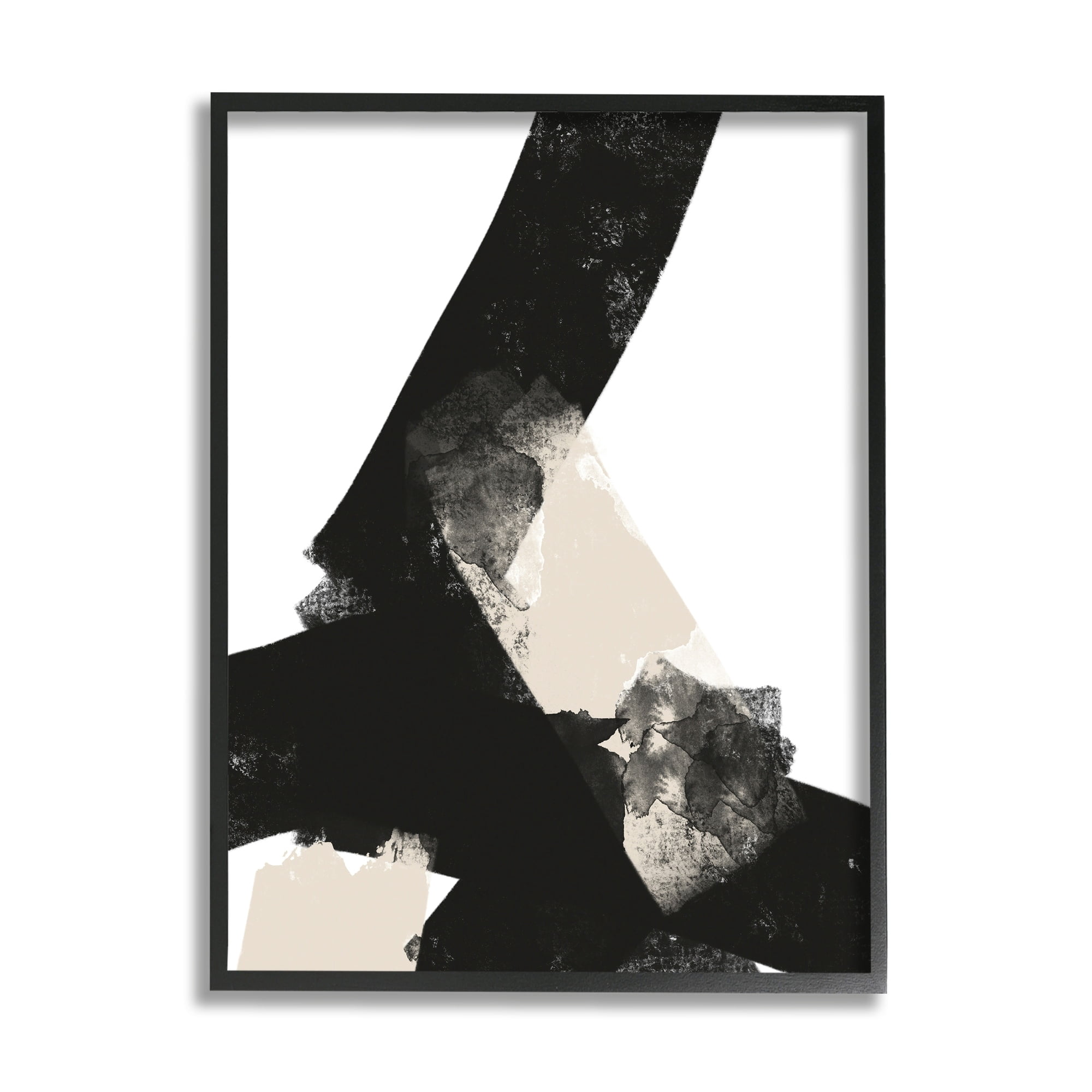Stupell Industries Bold Black Shapes Curved Stripe Abstract Painting Graphic Art Black Framed Art Print Wall Art, Design by Brandon Wong