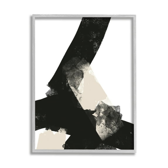 Stupell Industries Bold Black Shapes Curved Stripe Abstract Painting Graphic Art Gray Framed Art Print Wall Art, Design by Brandon Wong