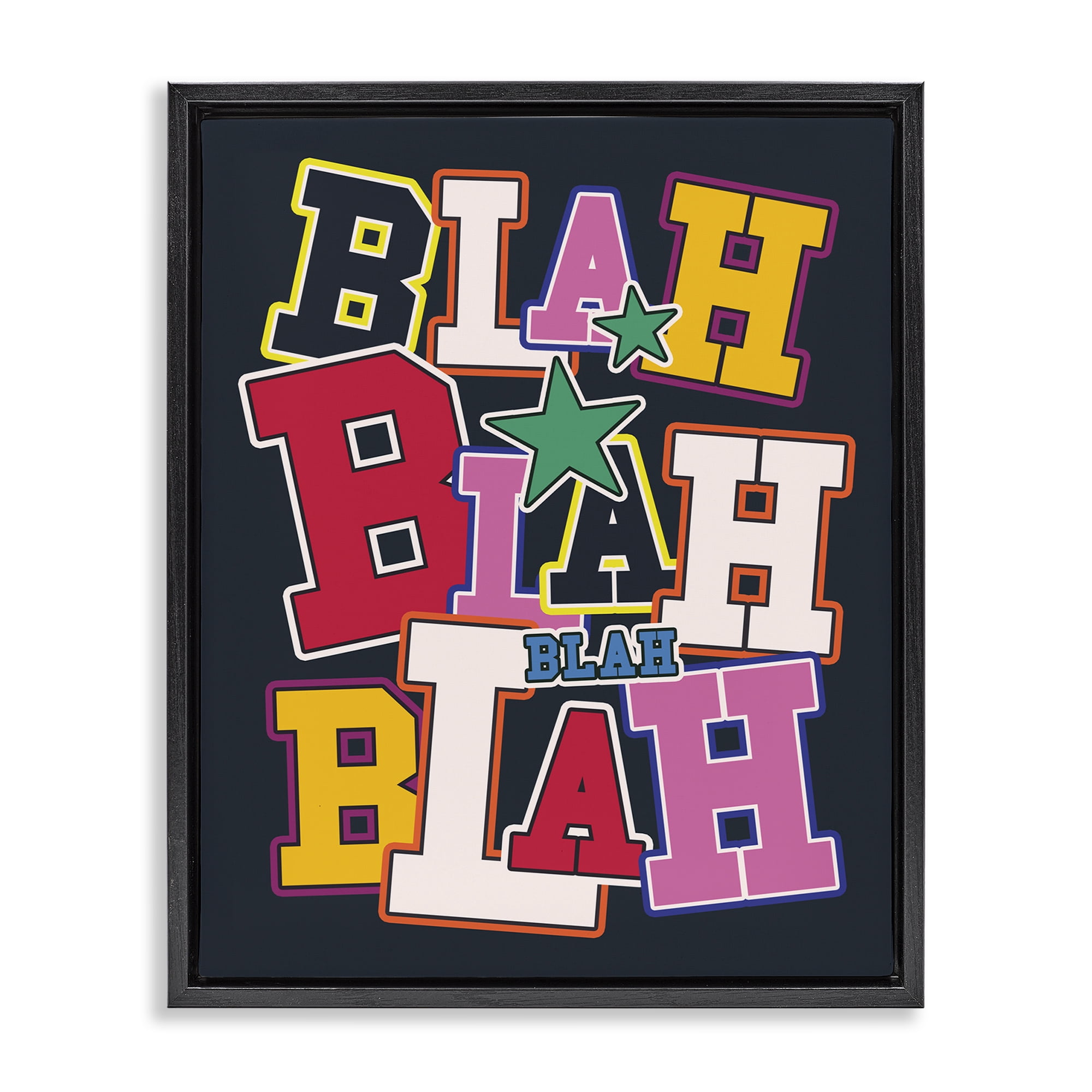 Stupell Industries Bold Blah Blah Text Text & Numbers Painting Black Floater Framed Canvas Art Print Wall Art, 25 x 31