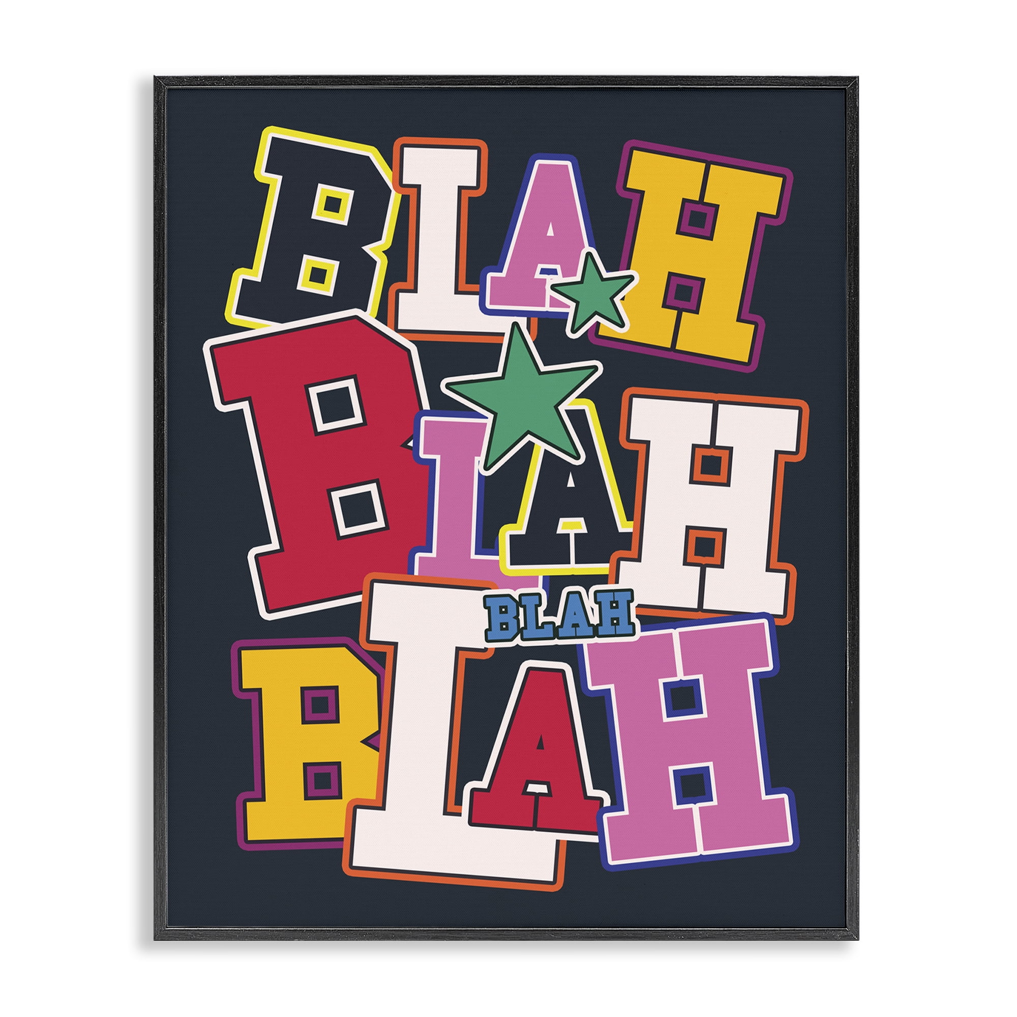 Stupell Industries Bold Blah Blah Text Text & Numbers Painting Black Framed Art Print Wall Art, 24 x 30