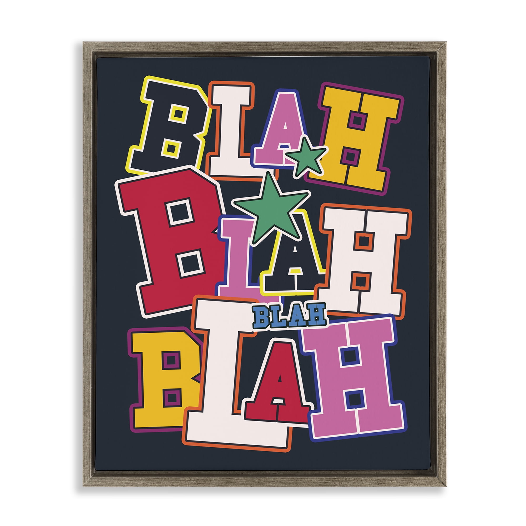 Stupell Industries Bold Blah Blah Text Text & Numbers Painting Brown Floater Framed Canvas Art Print Wall Art, 25 x 31