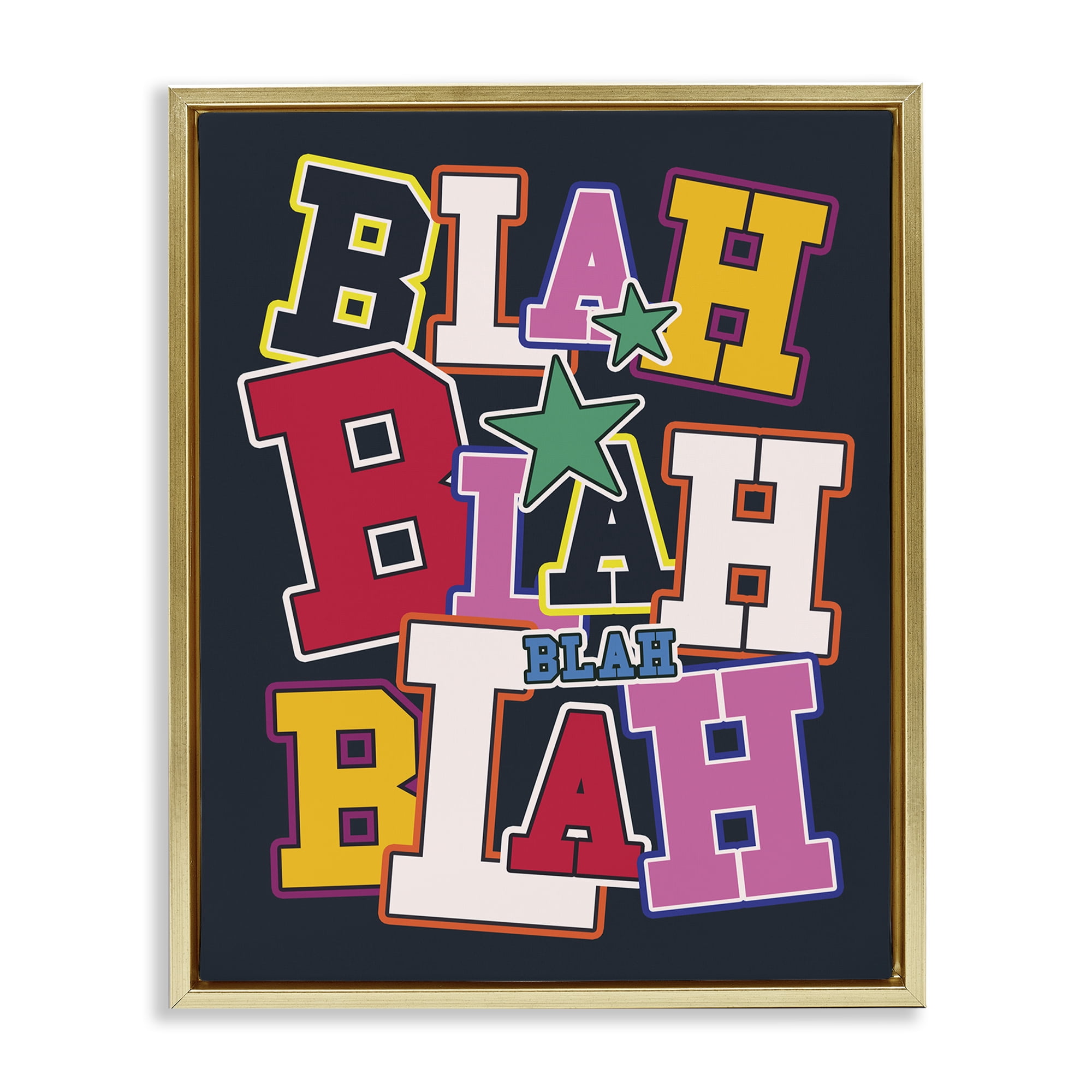 Stupell Industries Bold Blah Blah Text Text & Numbers Painting Gold Floater Framed Canvas Art Print Wall Art, 17 x 21