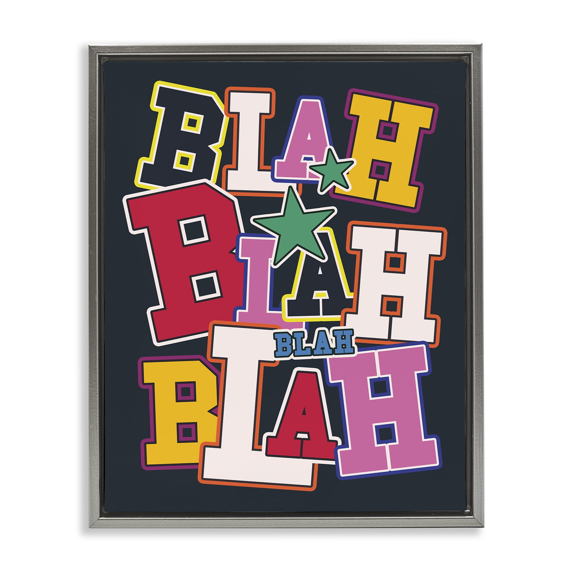 Stupell Industries Bold Blah Blah Text Text & Numbers Painting Gray Floater Framed Canvas Art Print Wall Art, 17 x 21