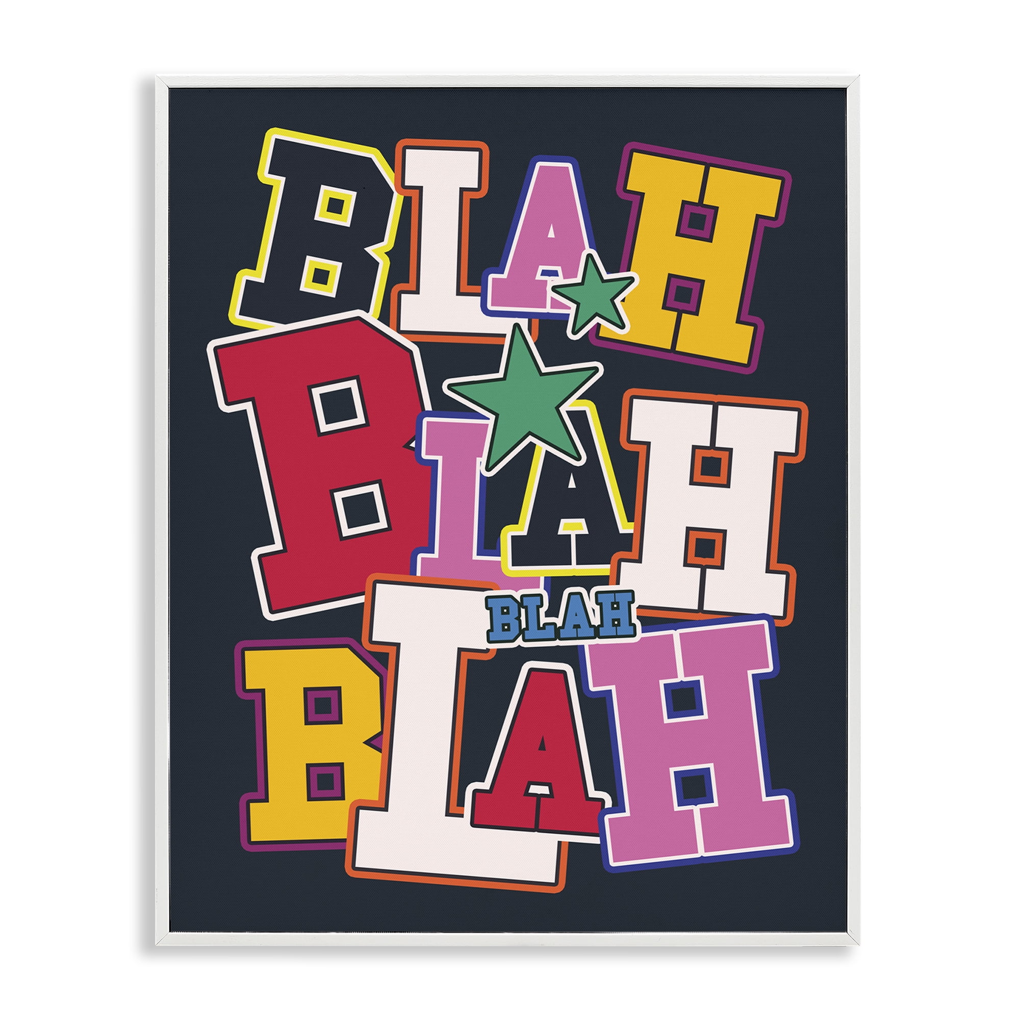 Stupell Industries Bold Blah Blah Text Text & Numbers Painting White Framed Art Print Wall Art, 24 x 30