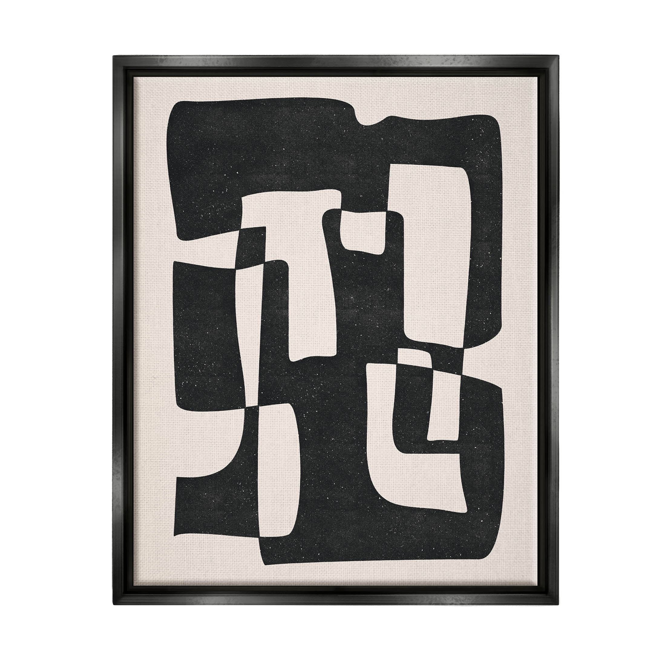 Stupell Industries Bold Blocked Abstract Layered Shapes Graphic Art Jet Black Floating Framed Canvas Print Wall Art, Design by JJ Design House LLC