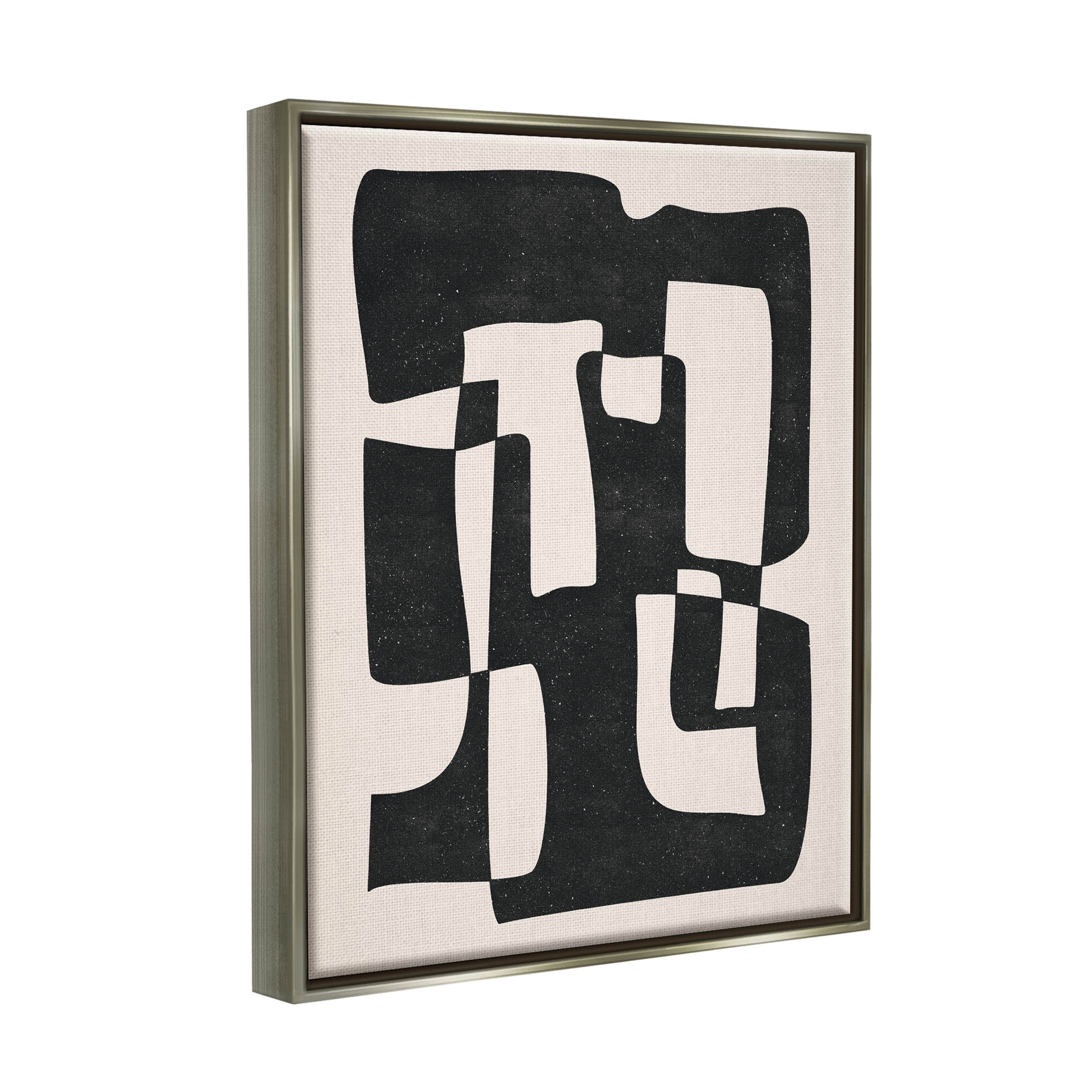 Stupell Industries Bold Blocked Abstract Layered Shapes Graphic Art Luster Gray Floating Framed Canvas Print Wall Art, Design by JJ Design House LLC
