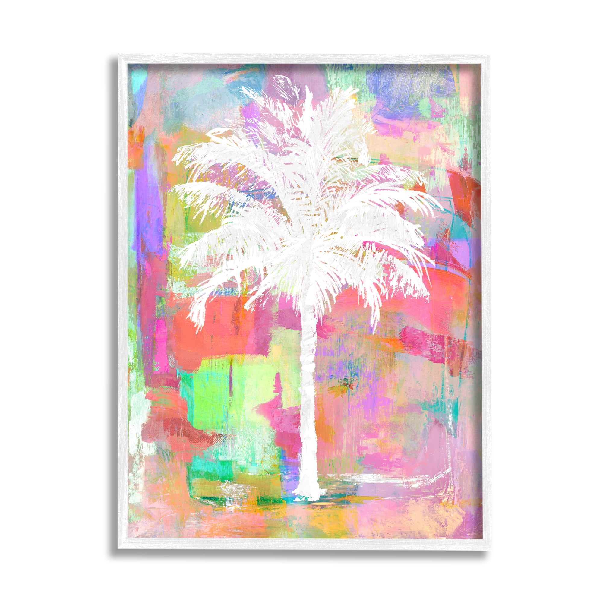 White Palm Tree Print on Canvas with White Frame, 11 x 14
